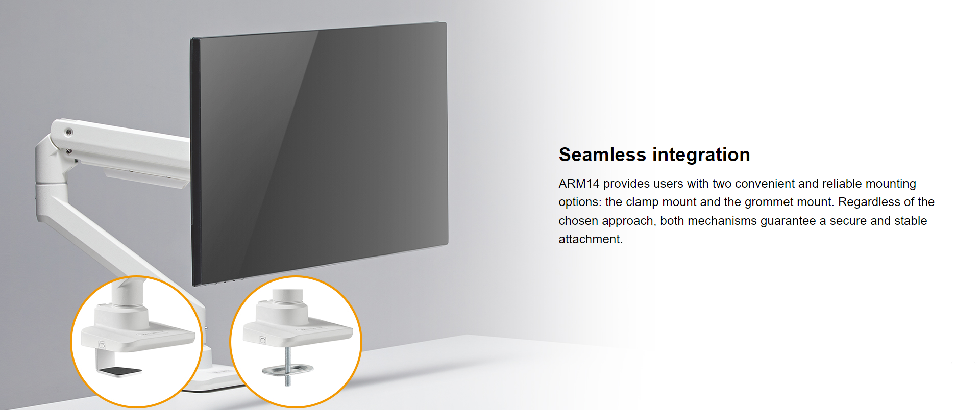 A large marketing image providing additional information about the product SilverStone ARM14 Single Monitor Arm - Black - Additional alt info not provided